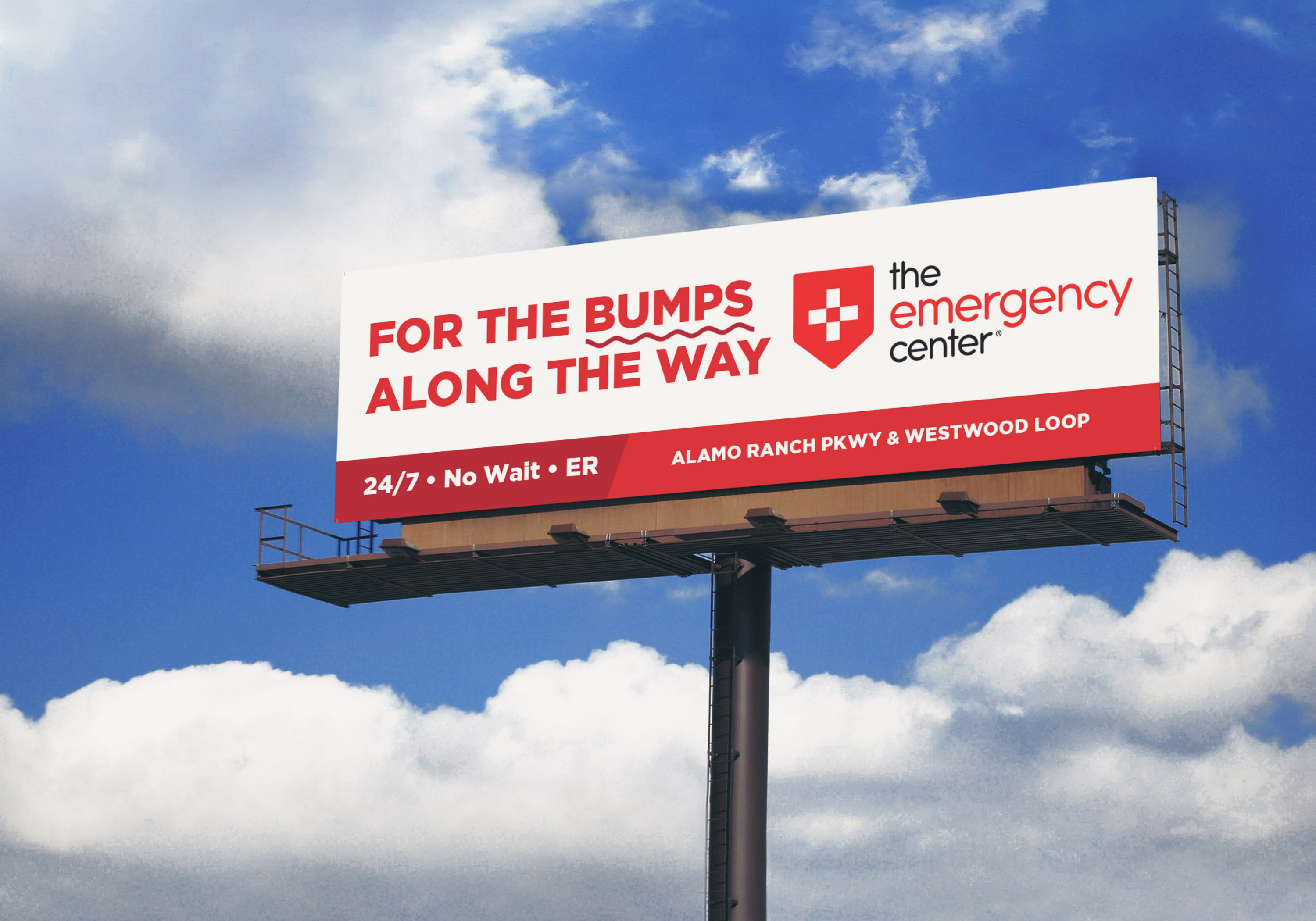 A mock-up of an outdoor board that reads “For the bumps along the way.” 