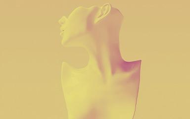 Sculpture of a human neck with a gold background.